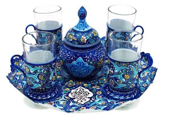 Persian MinaKari, Enameled Copper Tea Set 8-18-102
