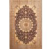 Iranain Silk Carpet Hand-Knotted with Medallion design Cream Color - Qom