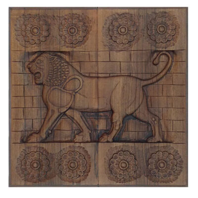 Wood Carved Backgammon Board Handcrafted with Persian Heritage Lion