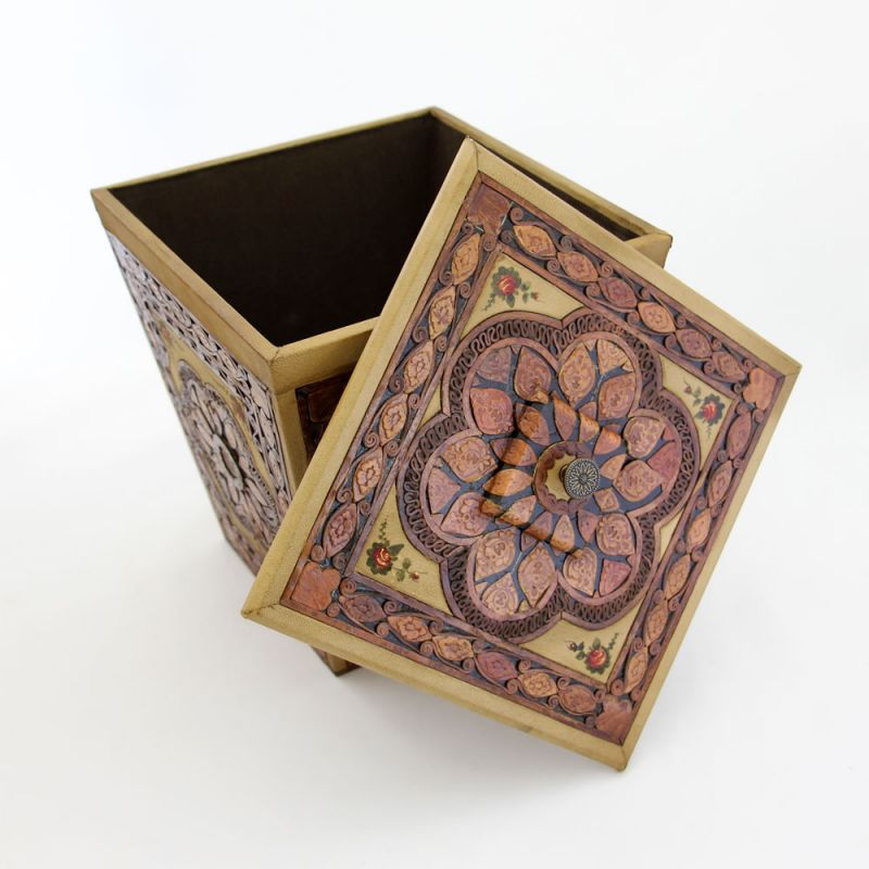 Luxury Leather & Wood Mosaic Trashcan
