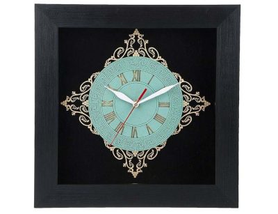 Handcrafted Persian Inlaid Wood Wall Clock with Geometric Pattern