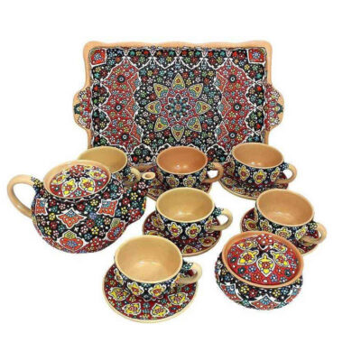 Handcrafted Persian Pottery Tea & Coffee Set – Minakari Enameled