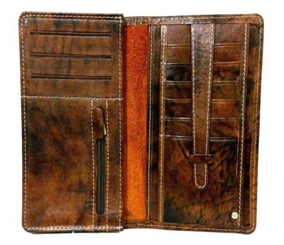 Persian Leather Long Wallet for Men with Achaemenid Soldier Design