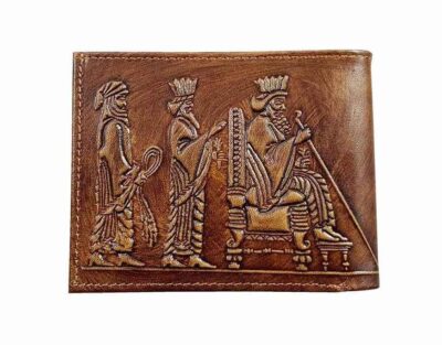Persian Leather Bifold Wallet for Men with Achaemenid Throne Design