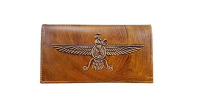 Persian Leather Long Wallet for Men with Faravahar & Achaemenid Design