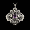Persian Engraved Silver Pendant with Amethyst Gemstone