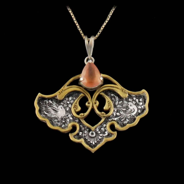 Persian Engraved Silver Pendant with Ruby Gemstone