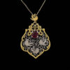 Persian Engraved Silver & Bras Pendant with Roby Gemstone