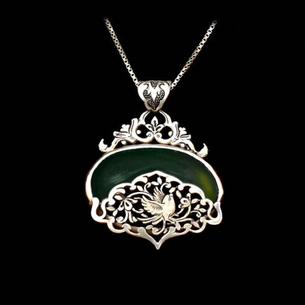 Persian Engraved Silver Pendant with Chrysoprase Gemstone