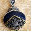 Persian Engraved Silver Pendant with Purple Azure Gemstone