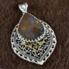 Persian Engraved Silver Pendant with Opal Gemstone