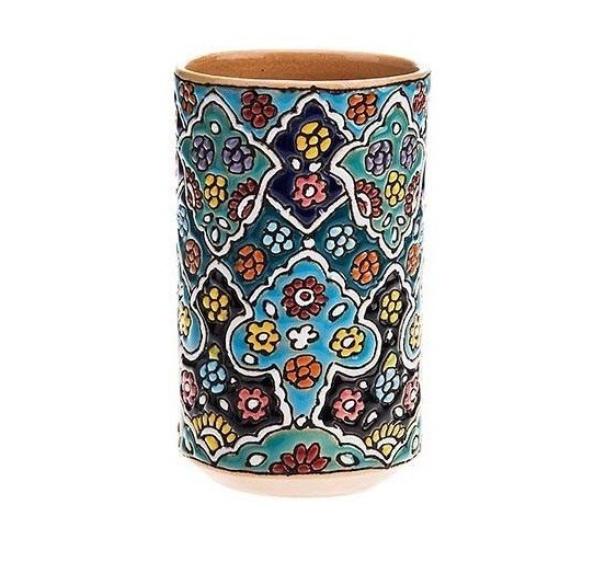 Handcrafted Persian Pottery Pen Holder for Desk - Minakari Enameled, Hirad
