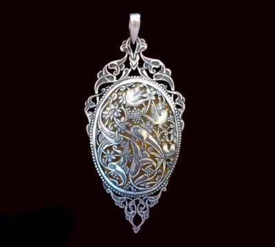 Persian Engraved Silver Pendant Minimalist Morghe Amin