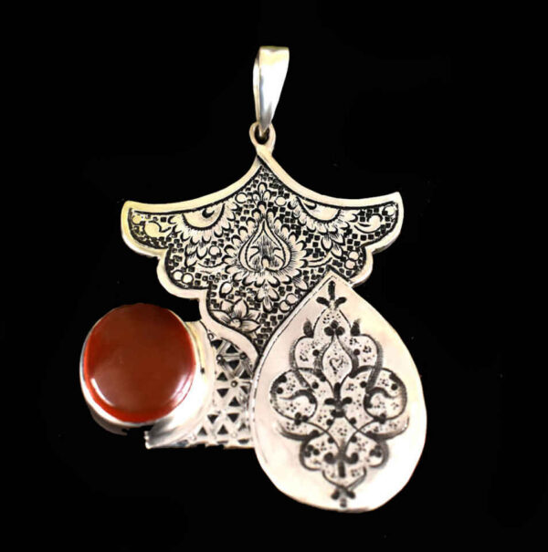 Engraved Sterling Silver Necklace With Red Opal