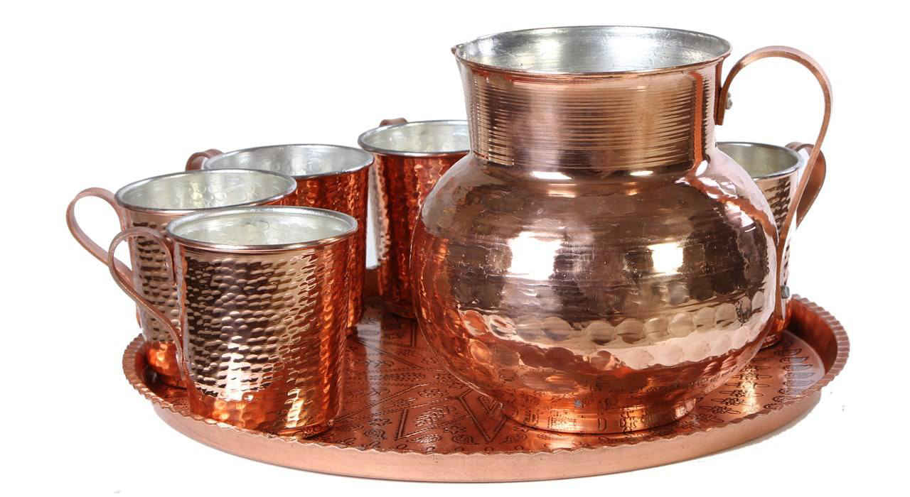 Set of Persian Copper Pitcher & Cups Traditional Hammered Mesi