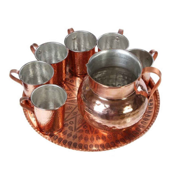 Set of Persian Copper Pitcher & Cups Traditional Hammered Mesi