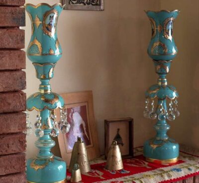 Enameled Persian Crystal Luster Lamp Traditional Laleh Shaped