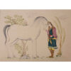 Original Persian Miniature Art Painting: Watercolor and Gouache on Cardboard - Boy and Horse