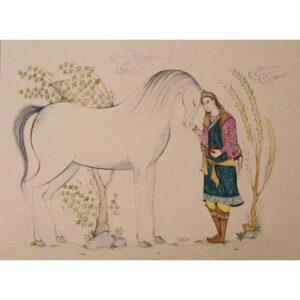 Persian Miniature Hand Painting, Boy & Horse