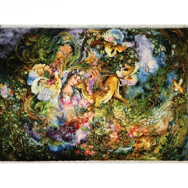 Hand-Knotted Persian Wall Hanging Rug from Tabriz Depicting Dayereh Hasti Miniature