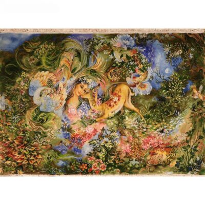 Hand-Knotted Persian Wall Hanging Rug from Tabriz Depicting Dayereh Hasti Miniature