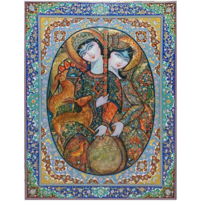 Original Persian Miniature Art Painting: Watercolor and Gouache – Layla and Majnun