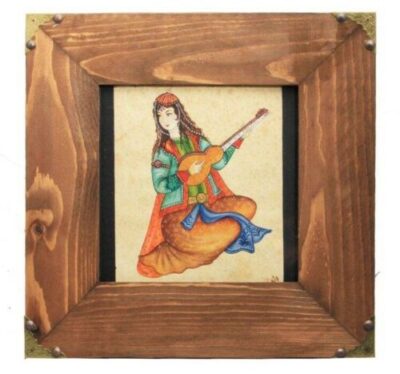 Original Persian Abstract Art Painting – Watercolor on Cardboard, Musician Girl