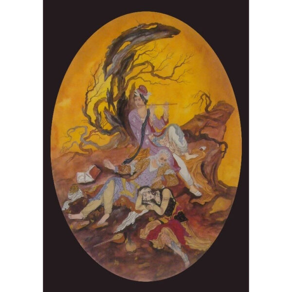 Original Persian Miniature Art Painting: Watercolor and Gouache - Ney Instrument