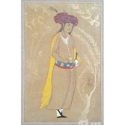 Original Persian Safavid Art Painting: Watercolor and Gouache on Cardboard – Butler