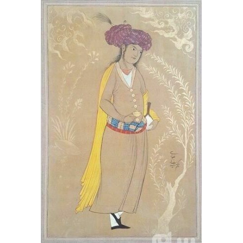 Original Persian Safavid Art Painting: Watercolor and Gouache on Cardboard - Butler
