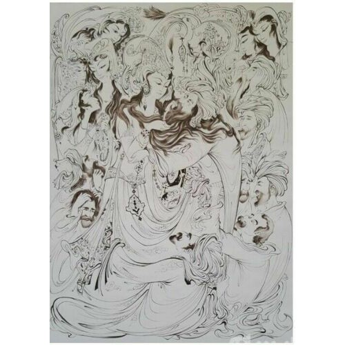 Original Persian Miniature Art Painting: Gouache and Watercolor - Daughter of Teresa