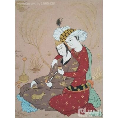 Original Persian Safavid Art Painting: Watercolor and Gouache on Cardboard – Oshagh