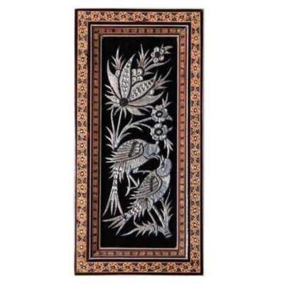 Handmade Framed Persian Engraved Copper Art Birds – Traditional Wall Decor