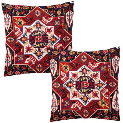 Traditional Velvet Footstool & Cushions Set Inspired by Persian Art