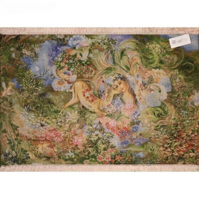 Hand-Knotted Persian Wall Hanging Rug from Tabriz Depicting Dayereh Hasti Miniature
