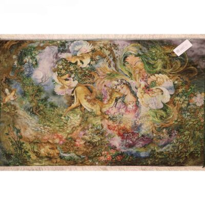 Hand-Knotted Persian Wall Hanging Rug from Tabriz Depicting Dayereh Hasti Miniature
