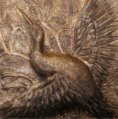 Framed Engraved Brass Art Artistic Bird