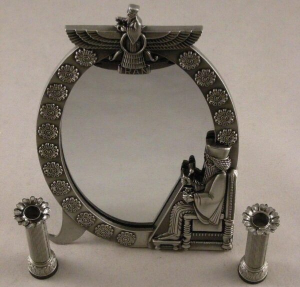 Persian Achaemenid Farvahar Mirror Candlestick + Statue