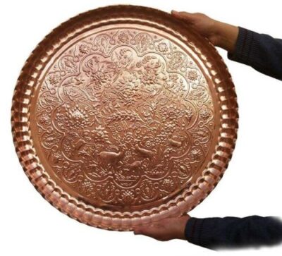 Persian Copper Serving Tray Traditionally Hammered 56 cm