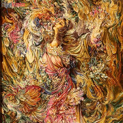 Hand-Knotted Persian Wall Hanging Rug from Tabriz Depicting Booyeh Bahar Miniature