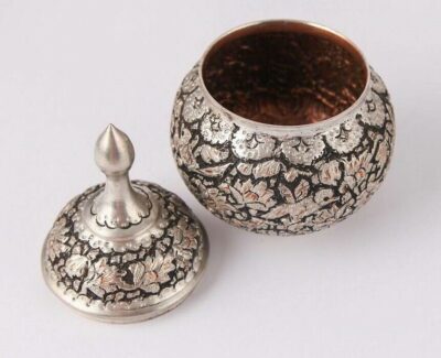 Engraved Persian Copper Sugar Bowl Model Garden