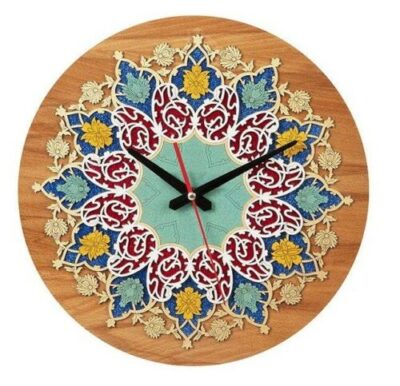 Handcrafted Persian Inlaid Wood Wall Clock with Floral Pattern