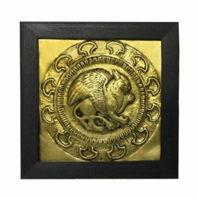 Framed Persian Engraved Brass Art Ancient Winged Lion