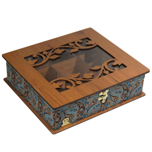 Chest-Style Wooden Tea Bag Box – Termeh Motif LB54