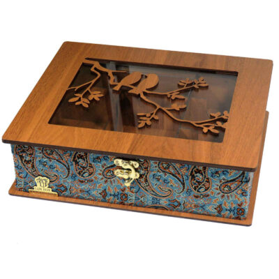 Wooden Tea Bag Organizer Box with Chest Termeh LB63