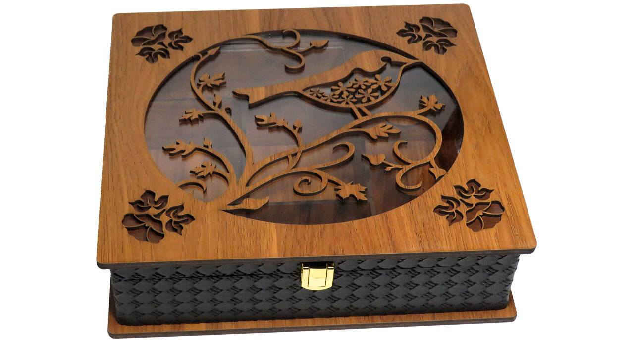 Persian-Inspired Termeh Design Tea Box with Wooden Chest Organizer