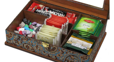 Decorative Wooden Tea Organizer with Termeh Pattern – Model LBL55