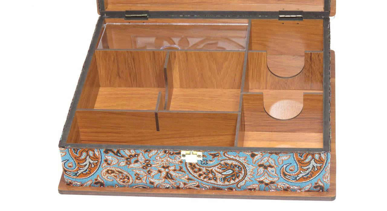 Chest-Style Wooden Tea Bag Box – Termeh Motif LB54