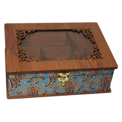 Wooden Tea Bag Organizer Box with Chest Termeh LBL55