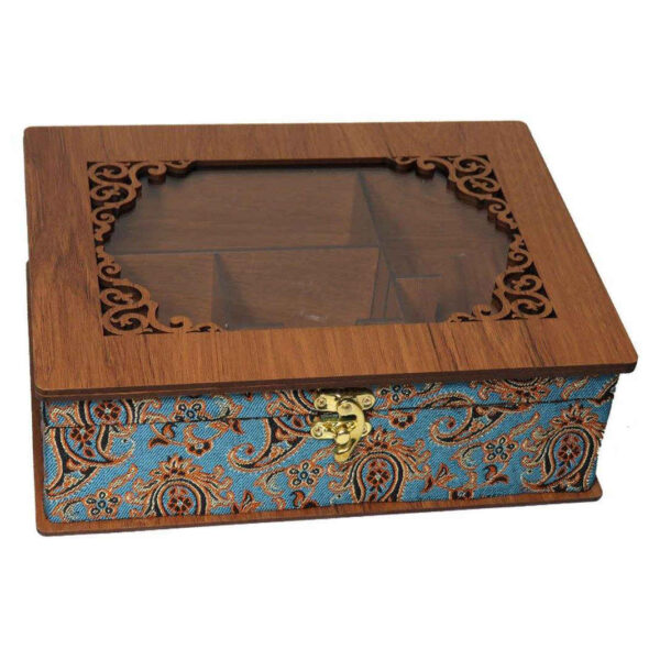 Decorative Wooden Tea Organizer with Termeh Pattern – Model LBL55